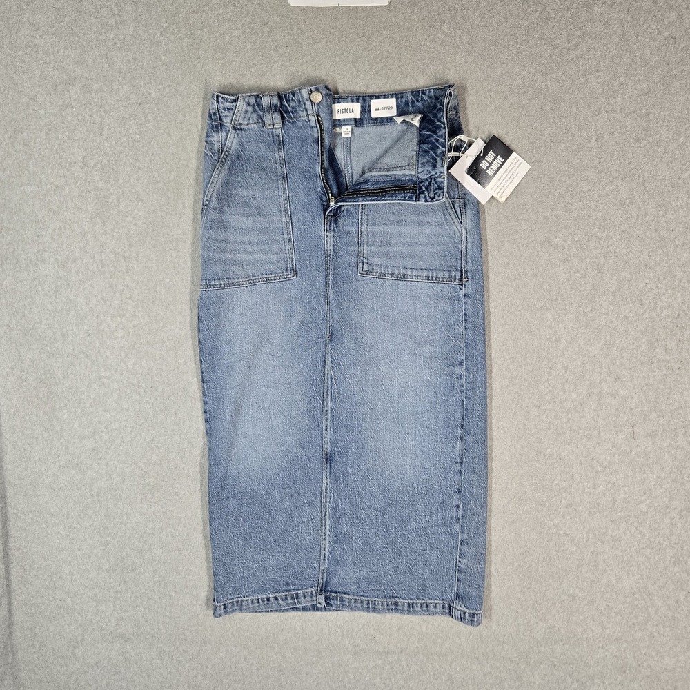 Pistola Women Skirt 26 Light Blue Denim Midi Slit WLTRN SAMMIE NWT